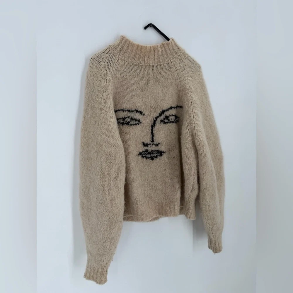 Paloma Wool Piero Face Intarsia Wool Alpaca Blend Knitted Boxy Sweater In Ecru - Picture 4 of 16